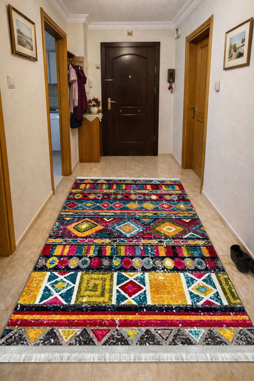 Kaymaz Dot Taban Dijital Baskılı Yıkanabilir Leke Tutmayan Salon Halısı Yolluk