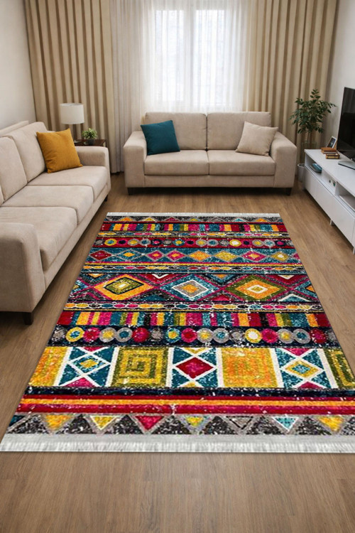 Kaymaz Dot Taban Dijital Baskılı Yıkanabilir Leke Tutmayan Salon Halısı Yolluk