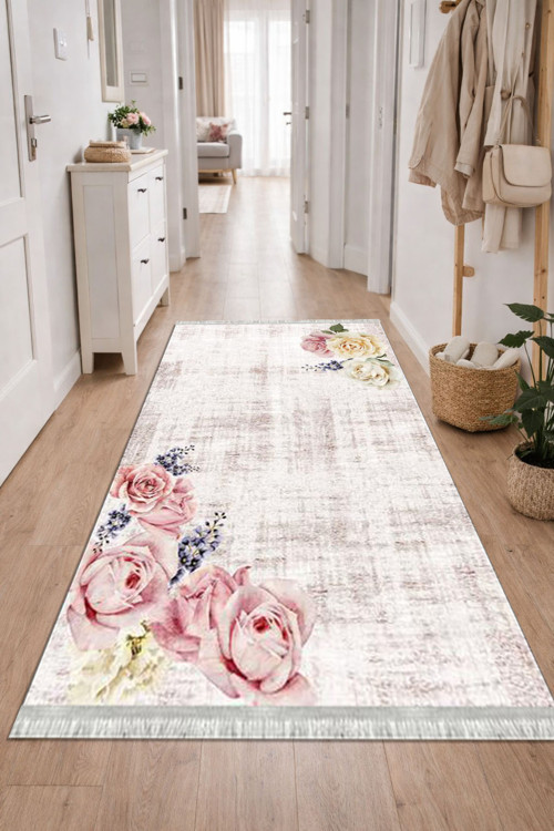 Kaymaz Dot Taban Dijital Baskılı Yıkanabilir Leke Tutmayan Salon Halısı Yolluk