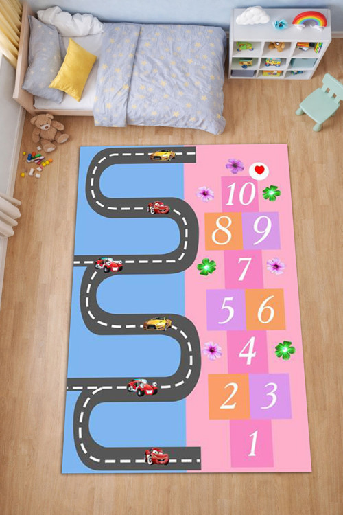 Çocuk Halısı Sünger Destekli Kaymaz Dot Taban Dijital Baskı Yıkanabilir Leke Tutmaz Halı Yolluk