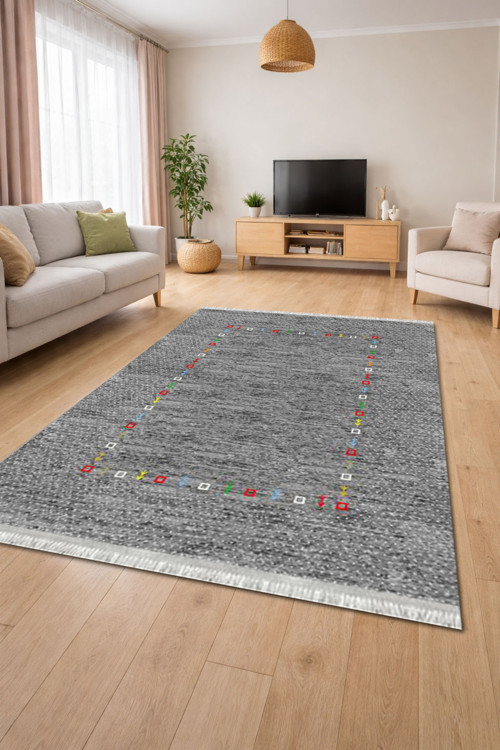 Kaymaz Dot Taban Dijital Baskılı Yıkanabilir Leke Tutmayan Salon Halısı Yolluk