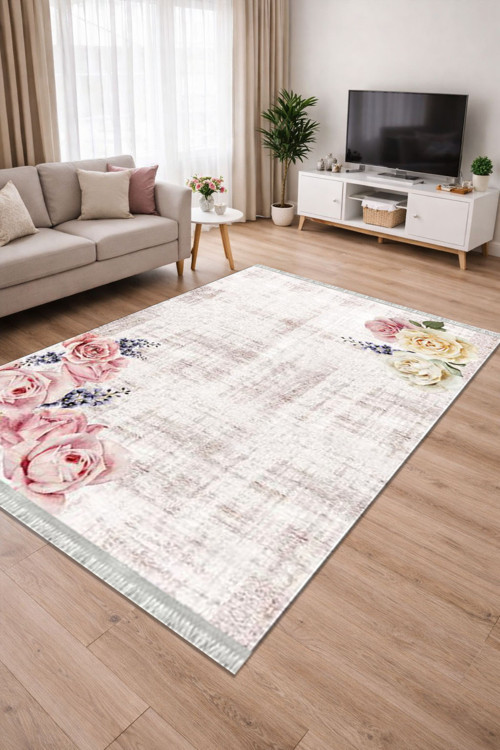 Kaymaz Dot Taban Dijital Baskılı Yıkanabilir Leke Tutmayan Salon Halısı Yolluk