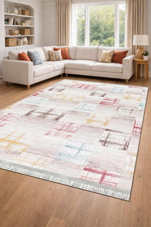 Kaymaz Dot Taban Dijital Baskılı Yıkanabilir Leke Tutmayan Salon Halısı Yolluk