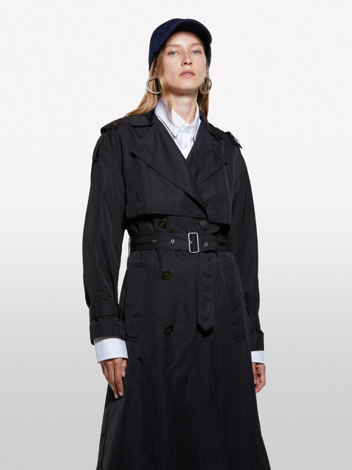 Kemerli Astarlı Manşetli Comfort Fit Midi Trençkot Kadın Siyah Trençkot - 325A2ZCRLN05X