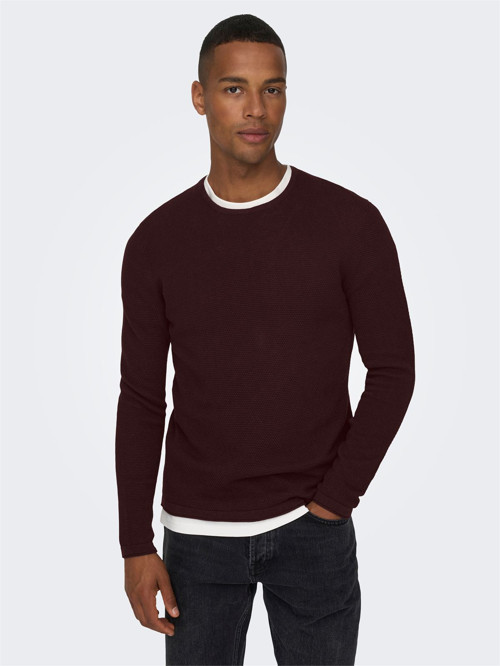 ONSPANTER REG 12 STRUC CREW KNIT NOOS Erkek Kahverengi Kazak - 22016980