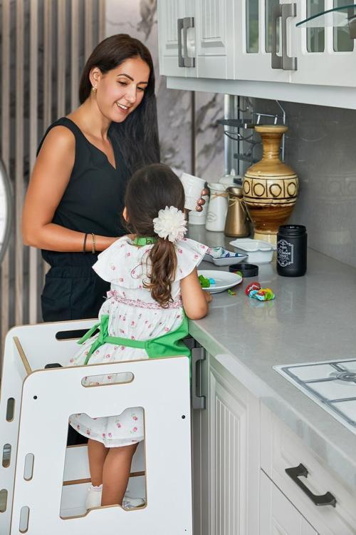 Ahşap Montessori Öğrenme Kulesi / 2-6 Yaş / Beyaz