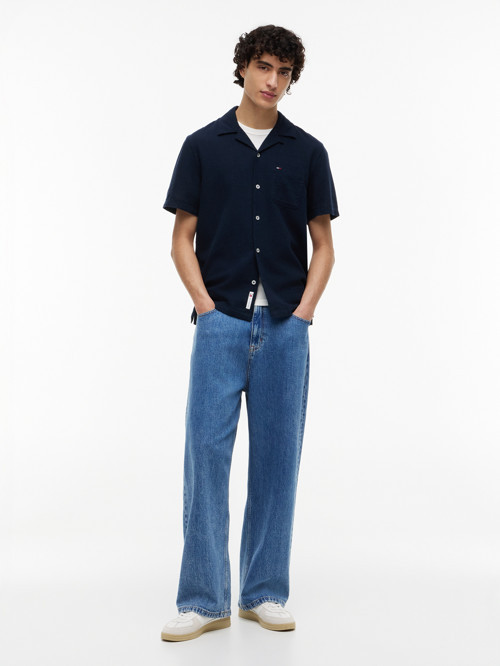 TJM REG LINEN BLEND CAMP SS EXT Erkek Mavi KK Gömlek - DM0DM23058