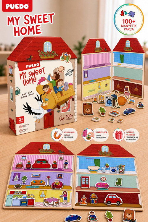 Puedo My Sweet Home Manyetik Ev Oyunu 3+ Eğitici Oyuncak Hayal Gücü Geliştirici Set - 100 Parça