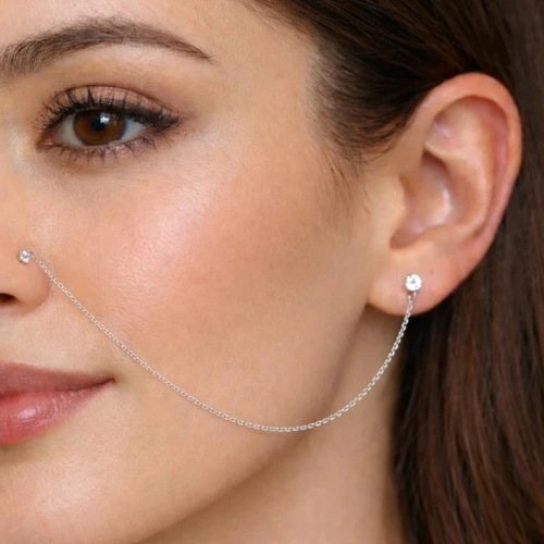 İnce Zincir Detaylı Burun Piercing Aksesuarı