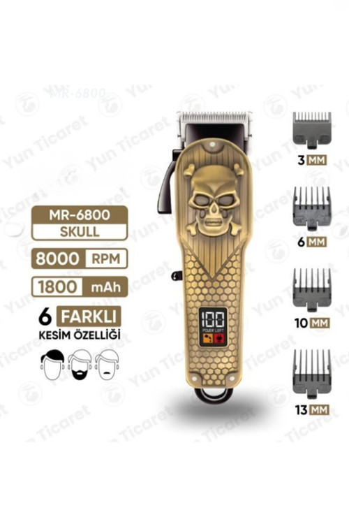 Jpr-6800 Skull Şarj Göstergeli 6 Kademeli 8000 Rpm 1800 Mah Saç Sakal Tıraş Makinesi Erkek Ba