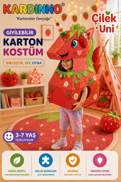 Çilek Uni Eğitici Oyuncak Karton Giyilebilir Çocuk Kostümü Etkinlik Parti Kostümü
