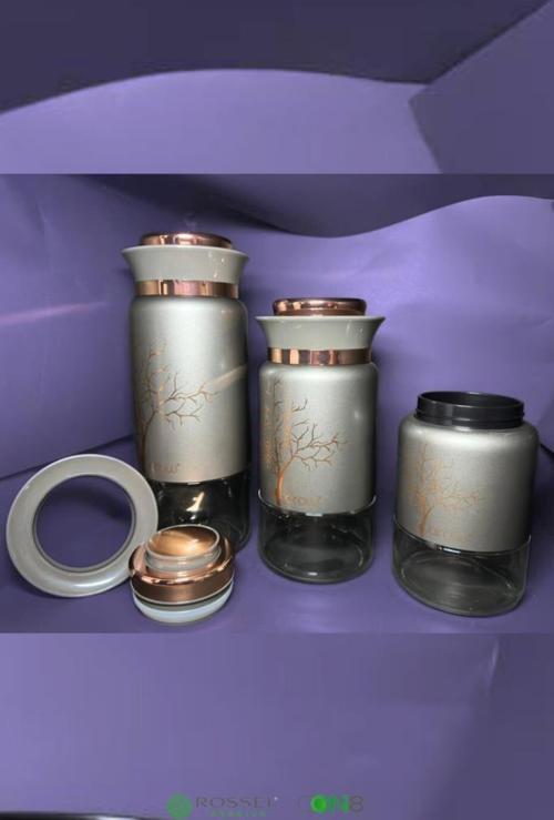 Ağaç Desen 3'lü Kavanoz Gri DC.TR-3744