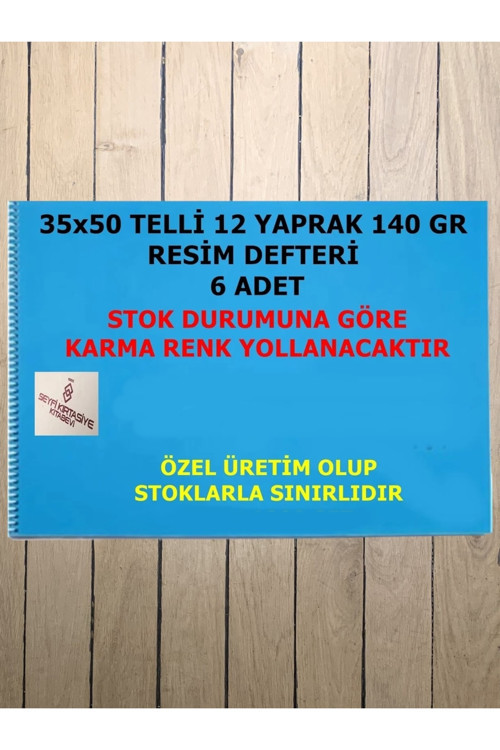 6 Adet 35x50 12 Yaprak 140 Gr Plastik Kapak Telli Resim Defteri 12 Yaprak