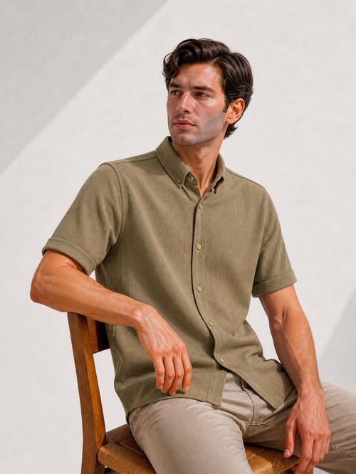 Reeport Likralı Kısa Kol Slim Fit Çizgili Gömlek - 7640