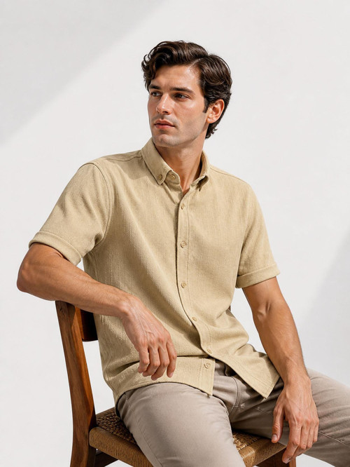 Reeport Likralı Kısa Kol Slim Fit Çizgili Gömlek - 7640