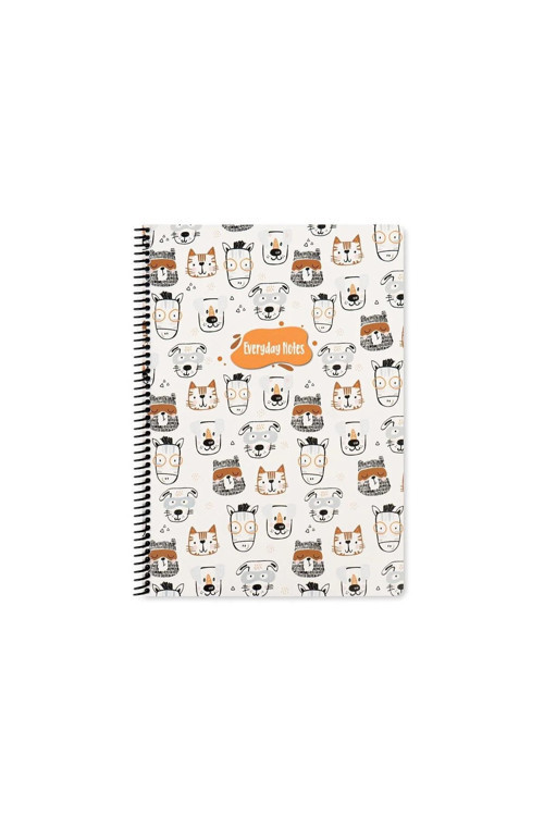 Çizgili 16X22 Cm 80 Yaprak Karton Kapak Telli Defter 60 Gram Beyaz Sayfa Animal Friends