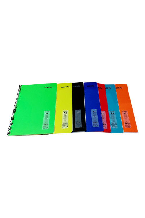4 Adet A4 80 Yaprak Kareli Telli Neon Renkler Plastik Kapak Defter 60 Gr Beyaz Sayfa (karma Renk)