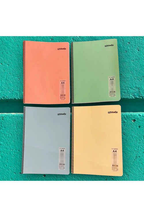 4 Adet A4 40 Yaprak Kareli Telli Pastel Renkler Plastik Kapak Defter 60gr Beyaz Sayfa (karma Renk)
