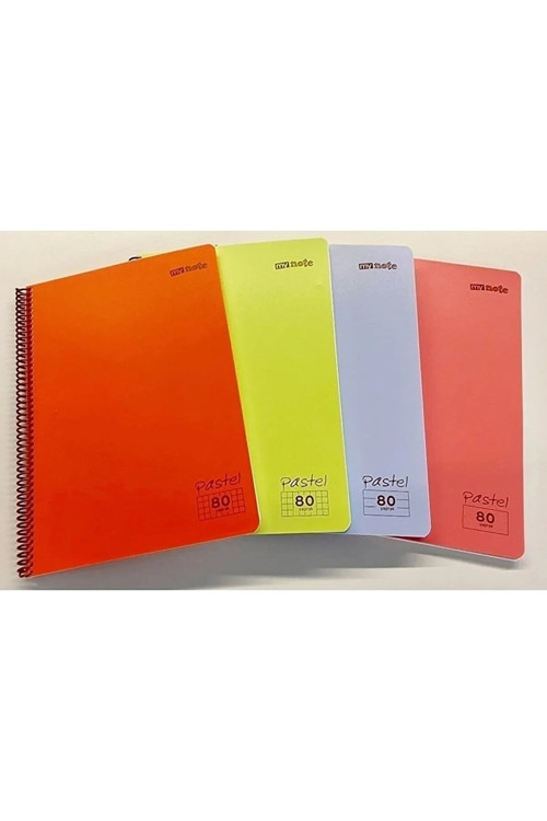 4 Adet A4 80 Yaprak 2 Adet Kareli + 2 Adet Çizgili Telli Defter Pastel Renk P.kapak Krem Renk Kağıt