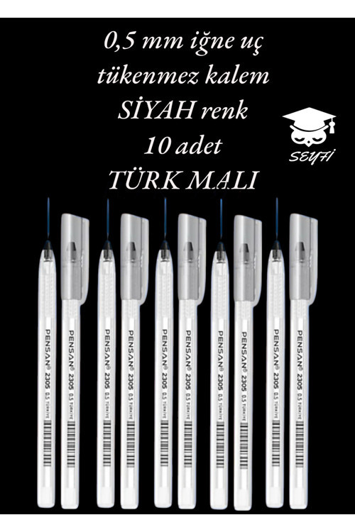 0.5 Mm Iğne Uç Siyah Tükenmez Kalem 10 Adet Yeni Seri Yeni Üretim Türk Malı Pensan 2305 Siyah