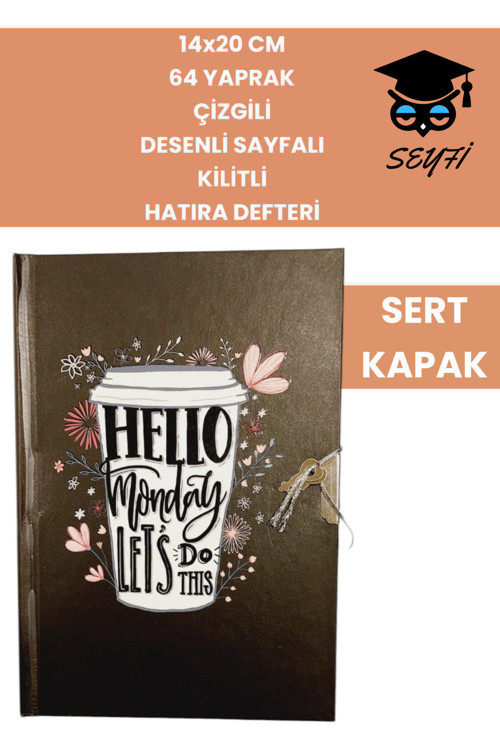 14x20 CM 64 YAPRAK ÇİZGİLİ DESENLİ SAYFALI KİLİTLİ HATIRA DEFTERİ GÜNLÜK KAHVE SERİ COFFEE NOTEBOOK