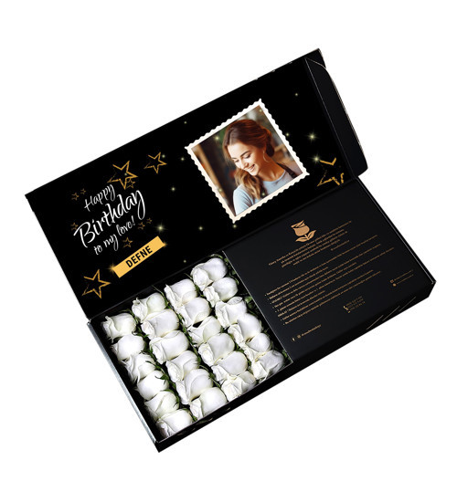 Fotoğraflı Happy Birthday Beyaz Gül