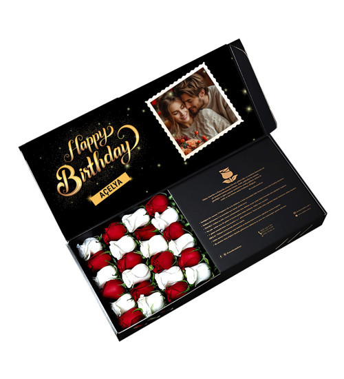 Fotoğraflı Happy Birthday Kırmızı Beyaz Gül