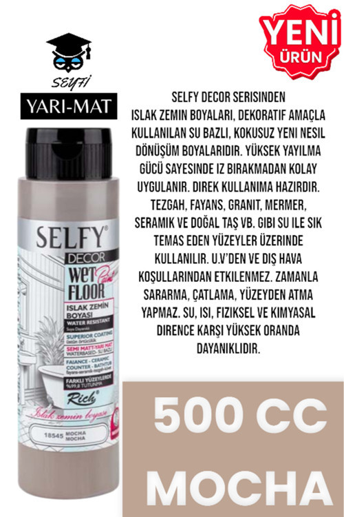 SELFY DECOR ISLAK ZEMİN BOYASI 500 CC MUTFAK TEZGAH FAYANS LAVABO KÜVET TUVALET ZEMİN HER YÜZEY İÇİN