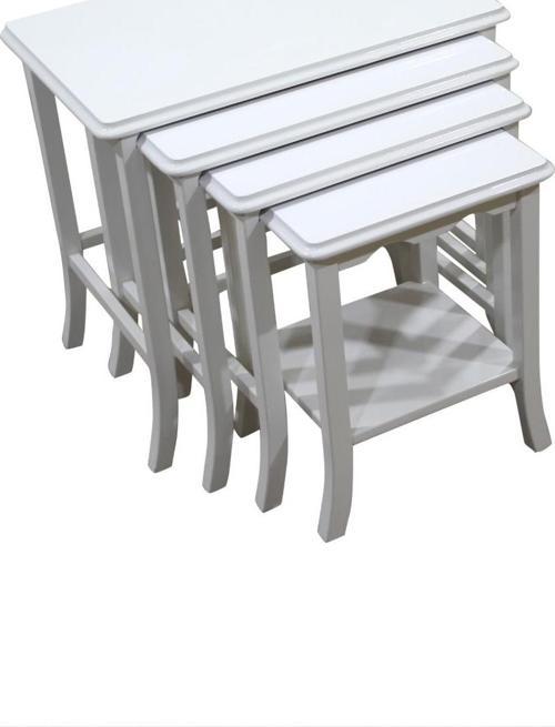 Zigon Sehpa 14608 Klasik Model Ahşap Kayın Parlak Beyaz Lake Renk 4lü El Yapım