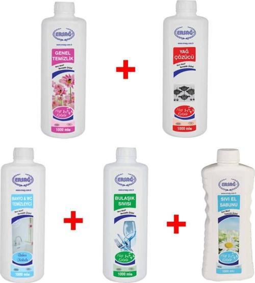 Genel Temizlik + Banyo WC Temizleyici + Bulaşık Sıvısı + Sıvı Sabun + Yağ Çözücü