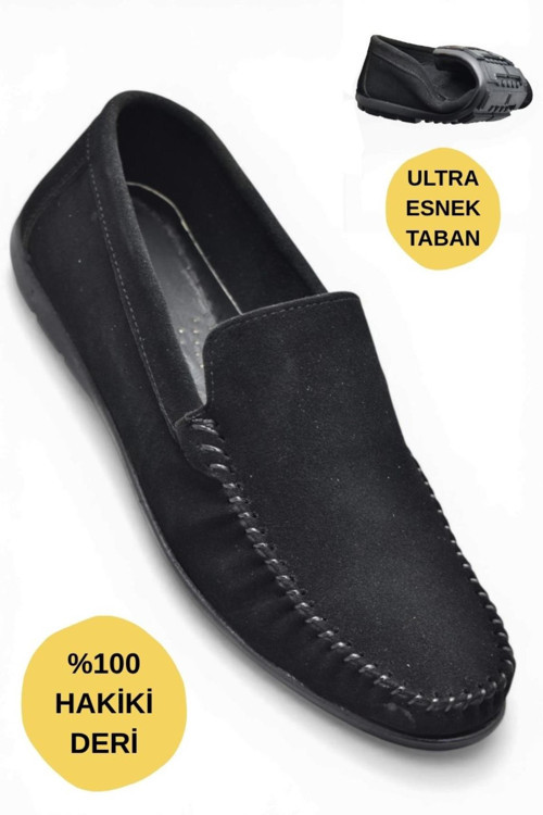 3290 Esnek Rahat Taban Siyah Hakiki Deri Erkek Ayakkabı Yazlık Casual Laofer Erkek Ayakkabı