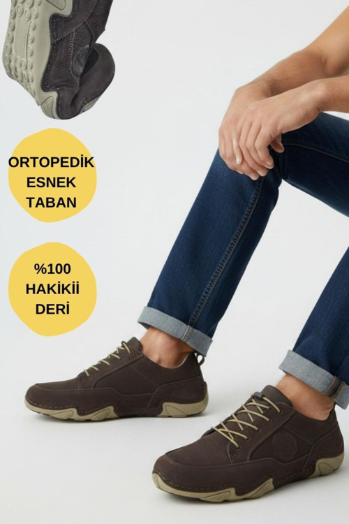 362 Ortopedik Taban Günlük Hakiki Deri Erkek Ayakkabı Esnek Hazır Taban Casual Ayakkabı