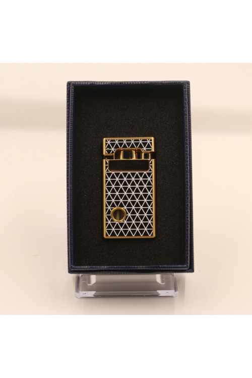 Parmida Tek Torch Pürmüz Soft Flame Özellikli Gold Siyah-Beyaz Mozaik Desenli Metal Puro Çakmağı