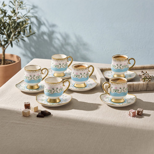 Eros 6 Kişilik 12 Parça Kahve Fincan Takımı Açık Mavi 90 ml