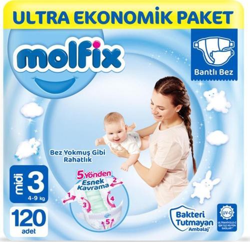 Bebek Bezi 3 Beden Midi Ultra Ekonomik Paket 120 Adet