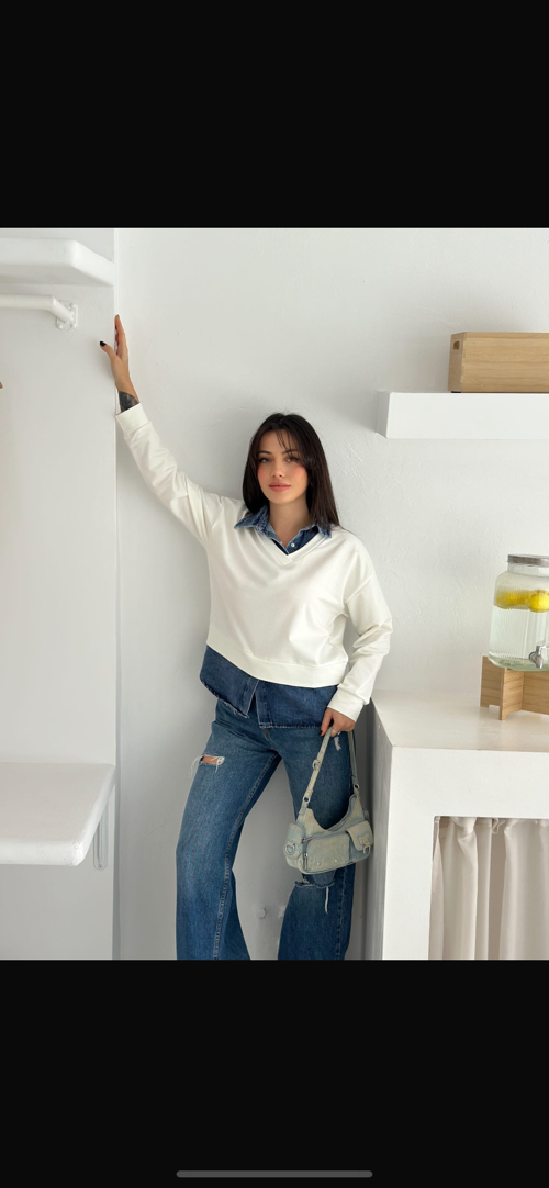 Kot Detay Sweatshirt Ekru S