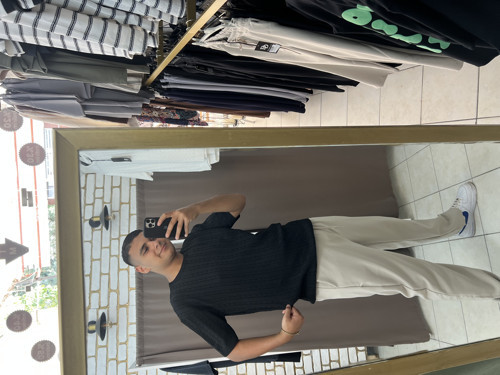 Triko Zincir Desen Tshirt Siyah 2XL