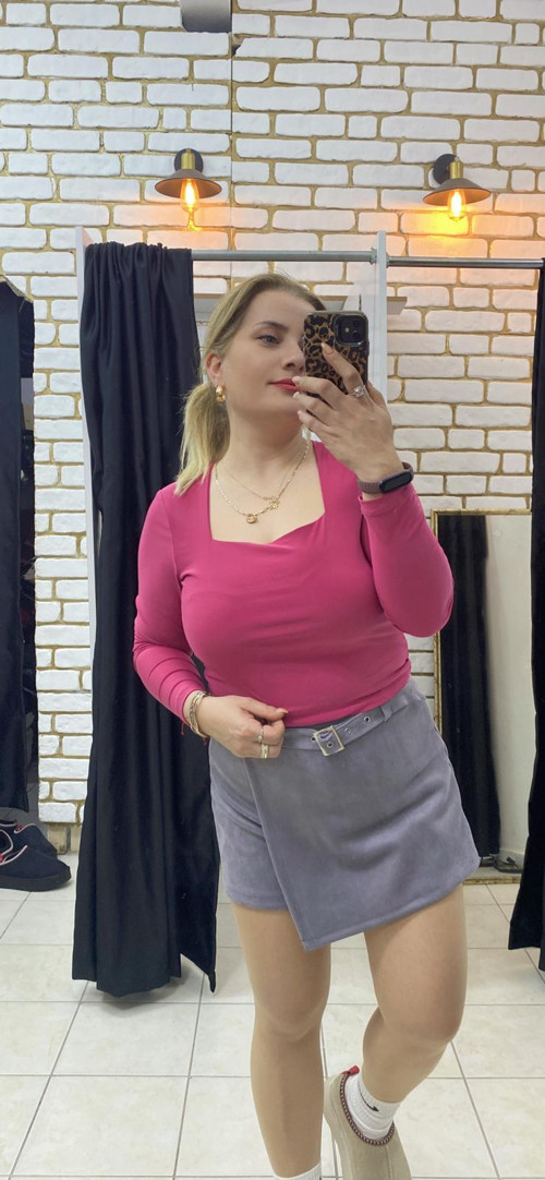 Kare Yaka Crop Sandy Bluz Pembe S