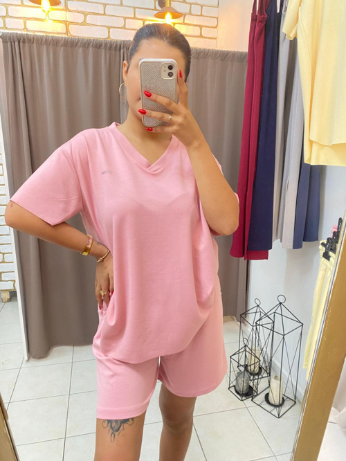 Modal Esnek Şort Açık Pembe S