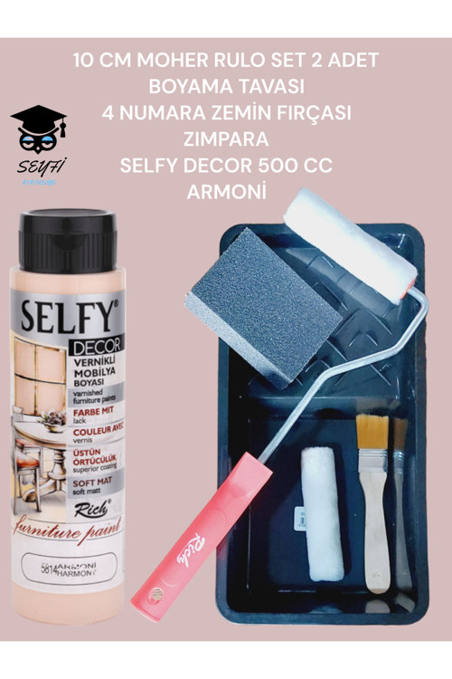 Harmoni Selfy Decor 500 Cc (750 Gr) Kendinden Vernikli Akrilik Dolap Boyama Seti Zımpara