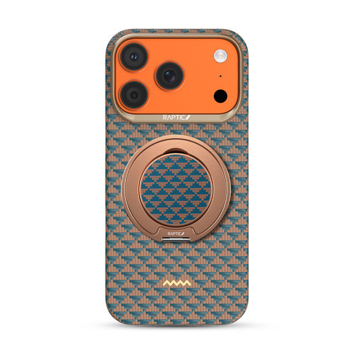 İphone 17 Pro Max Kılıf Raptic 2İn1 Bundle Kit Aramid Skin Destiny Serisi Stand Ve Kapak Gold-Mavi