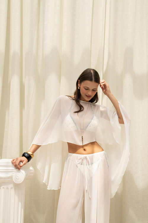 Charm Salaş Ekru Crop Pantolon Takım