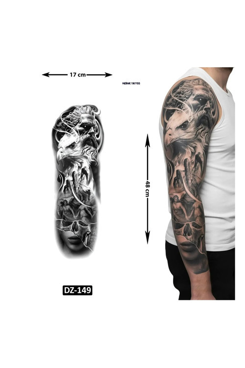 Kartal Zeus 1 Haftalık Tam Kol Bacak Yapıştırma Geçici Dövme 48 Cm