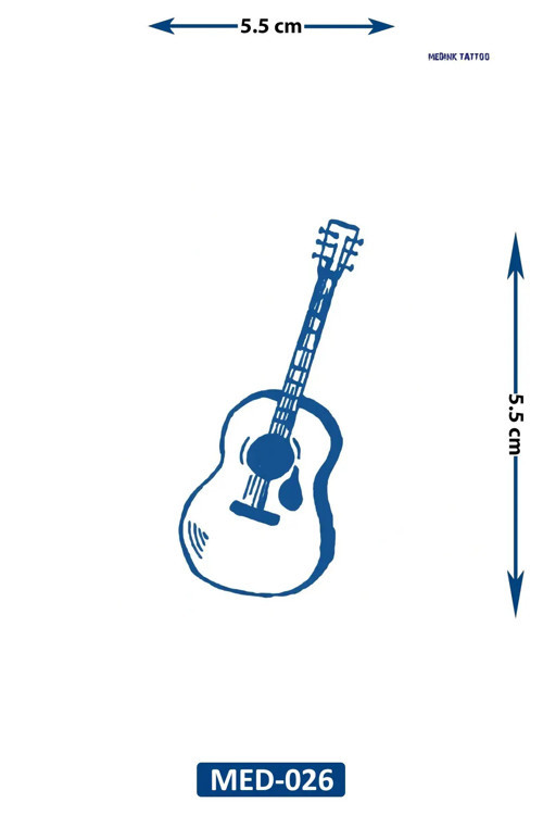 Gitar 5 Cm Minimal Geçici Dövme Yarı Kalıcı Geçici Dövme