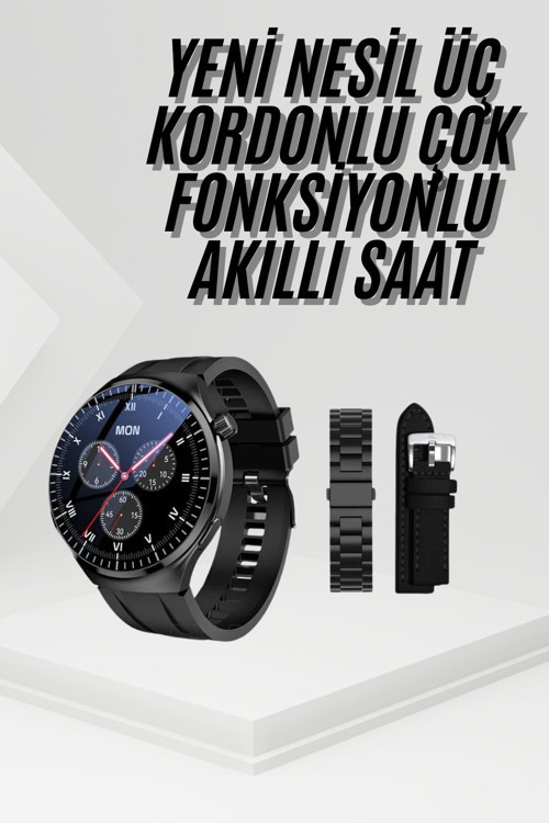 tekno Amoled Ekran Metal Deri Silikon Kordonlu Uyku ve Sağlık Takibi 2026