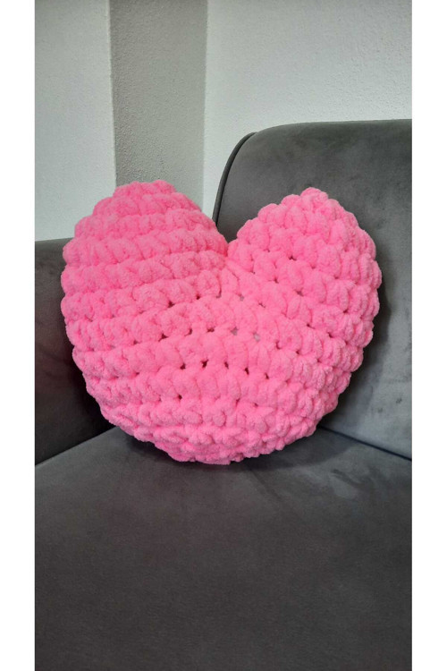 Puffy Kalp Yastık Fuşya Pembe Renk Sevgililer Günü Hediyelik Dekoratif Hediyelik
