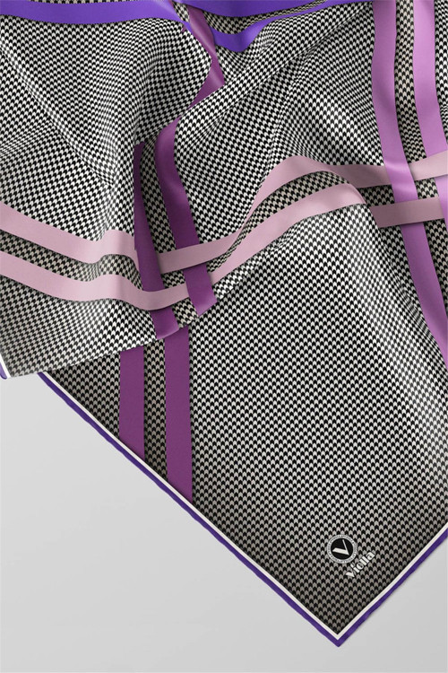Twill Çizgili Pötikareli Çizgili Desenli Pembe - Siyah Renkli 90x90 Eşarp (İpek İçermez)
