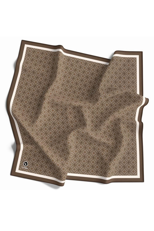 Twill Çıtır Geometrik Desenli Vizon Renkli 90x90 Eşarp (İpek İçermez) Kenar Dikiş Şekli El Dikişli