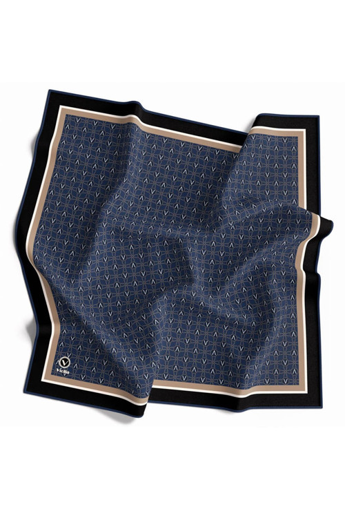 Twill V Desenli Lacivert Renkli 90x90 Eşarp (İpek İçermez) Dikim Şekli : El Dikişi