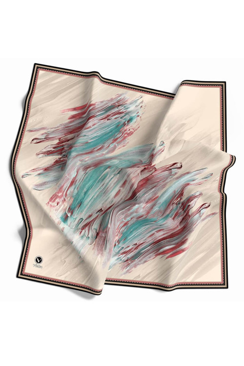Twill Fırça Darbesi Desenli Pudra Renkli 90x90 Eşarp (İpek İçermez) Dikim Şekli : El Dikişi